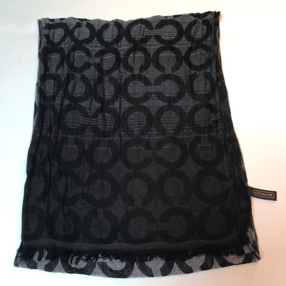 Coach Op Art Signature Ombré Stripe Oblong Scarf Black Gray Fringed 100% Viscose - Picture 3 of 9